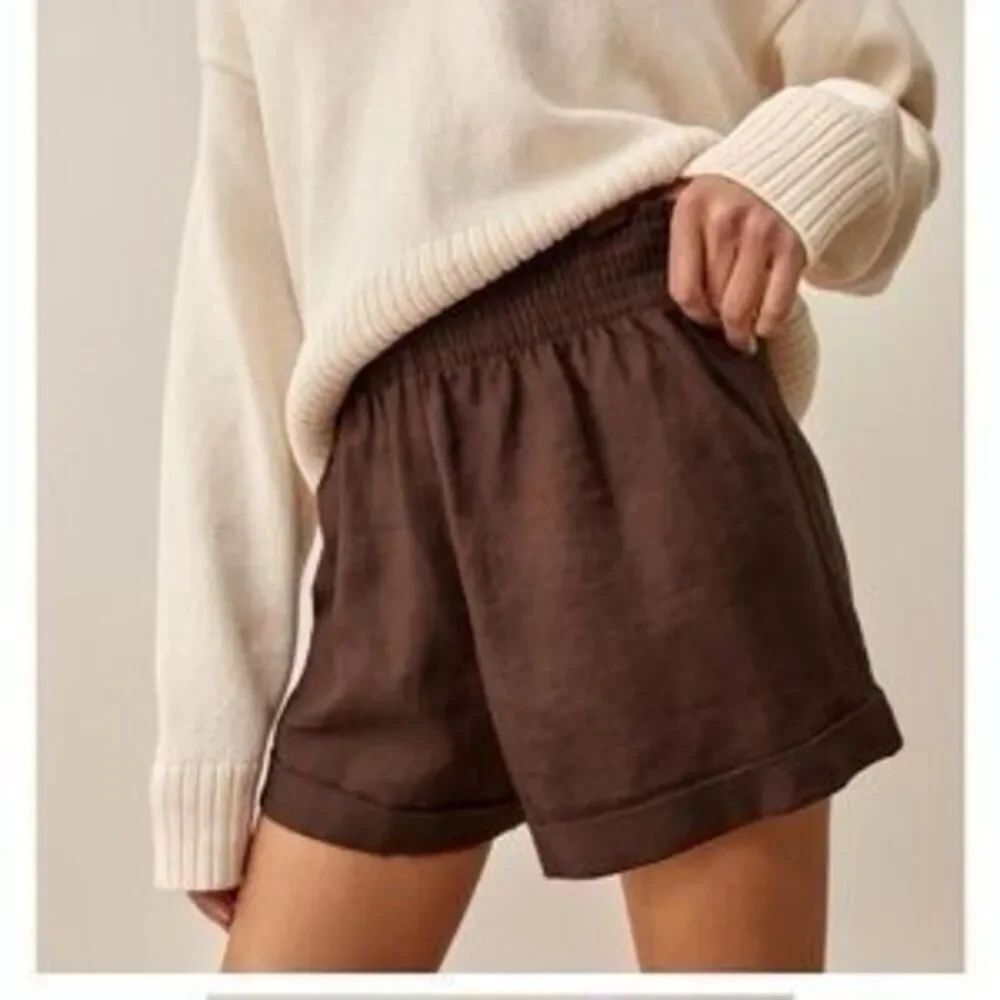 Reformation 100% Linen Shorts - Brown, Smocked Waist XS